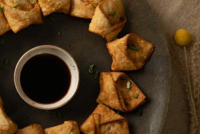 Wantan frito con relleno vegetariano