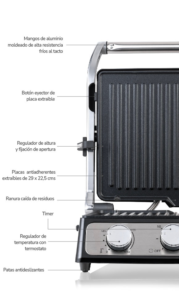 1. Salida de aire 2. Pantalla digital 3. Cuerpo 4. Bandeja capacidad 3 litros 5. Patas antideslizantes