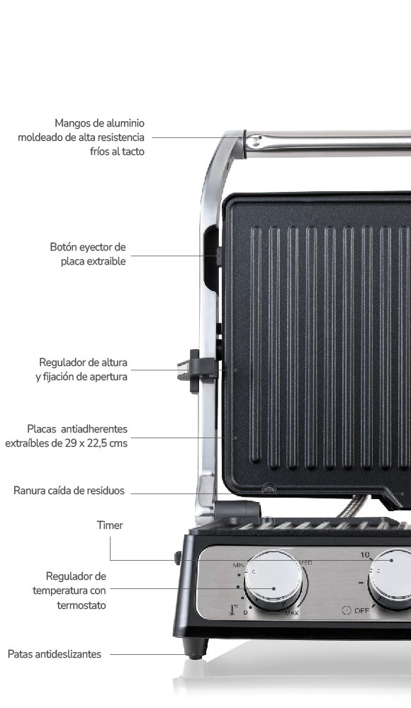 1. Salida de aire 2. Pantalla digital 3. Cuerpo 4. Bandeja capacidad 3 litros 5. Patas antideslizantes