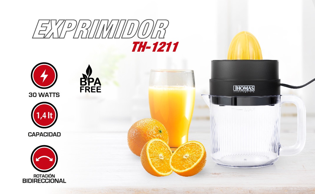 EXPRIMIDOR TH-1211. 30 WATTS. 1,4 lt CAPACIDAD. ROTACIÓN BIDIRECCIONAL