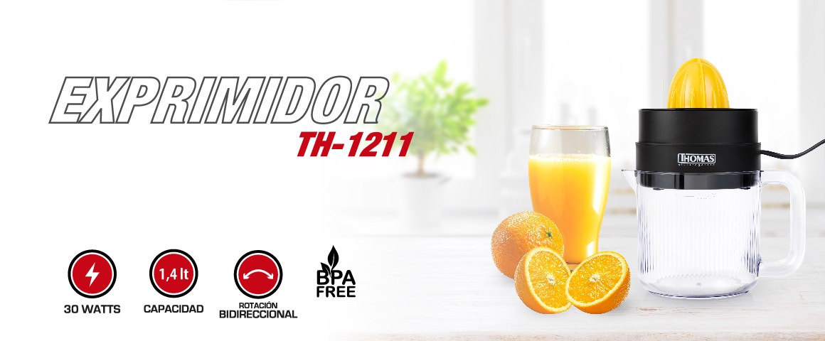 EXPRIMIDOR TH-1211. 30 WATTS. 1,4 lt CAPACIDAD. ROTACIÓN BIDIRECCIONAL