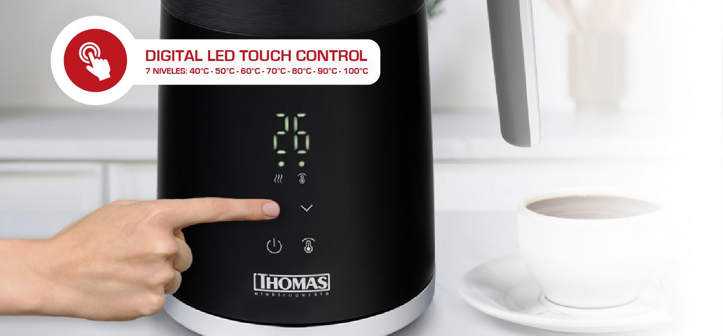 DIGITAL LED TOUCH CONTROL 7 NIVELES: 40°C - 50°C - 60°C - 70°C - 80°C - 90°C- 100°C