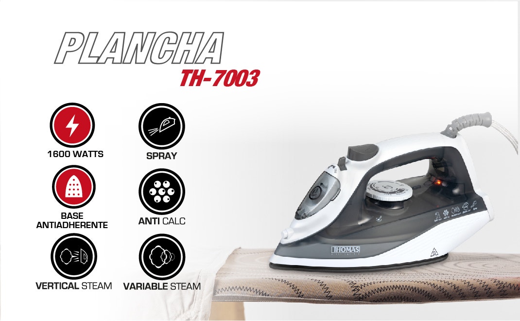 PLAWGAIA TH-7003.1600 WATTS. BASE ANTIADHERENTE. VERTICAL STEAM. VARIABLE STEAM. ANTI CALC. SPRAY