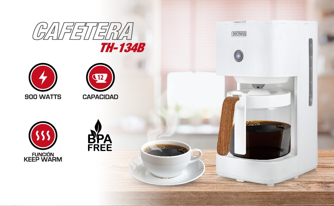 CAFETERA TH-134B. 900 WATTS. 12 tazas de CAPACIDAD. FUNCIÓN KEEP WARM