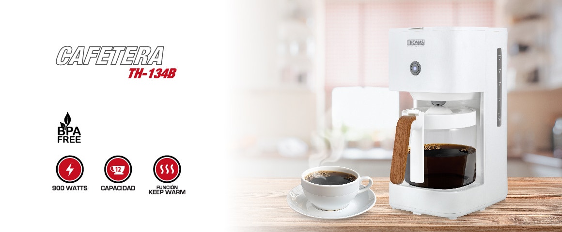 CAFETERA TH-134B. 900 WATTS. 12 tazas de CAPACIDAD. FUNCIÓN KEEP WARM