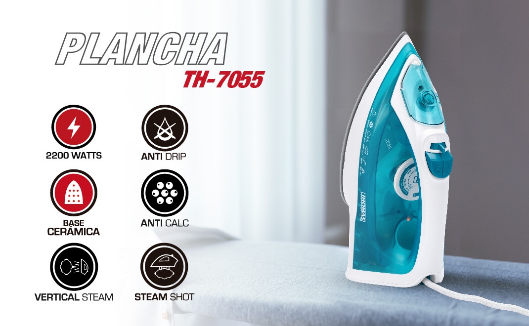 PLANGRIA TH-7055.2200 WATTS. BASE CERAMICA. VERTICAL STEAM. STEAM SHOT. ANTI CALC. ANTI DRIP
