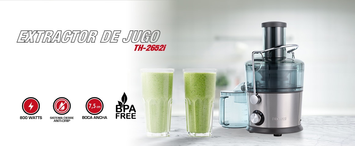 EXTRACTOR DE JUGO TH-26521. 800 WATTS. SISTEMa SIFOOF ANTI-DRIP. (7,5 cm BOCA ANCHA. BPA FREE